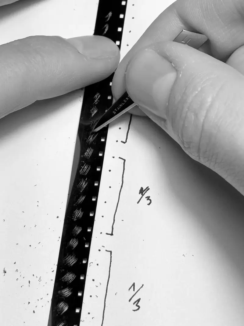 Engraved film strip close-up